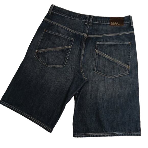 Timberland Denim Shorts Mens 39 Dark Wash Whiskered Baggy Y2K Embroidered - Picture 3 of 14